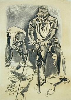 Naftali Bezem, b. 1924 

Stone Cutters, 1955 

Charcoal on paper