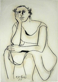 Naftali Bezem, b. 1924 

Seated Woman, 1957 

Ink on paper and charcoal on paper