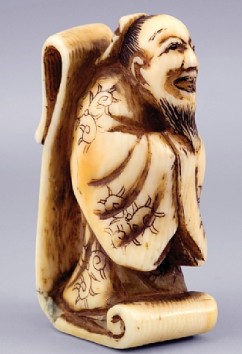 Katabori Netsuke, Chinese Sage 

Signature: Masanao 

Ivory 

Second half of the 18th c. 

Height: 4 cm