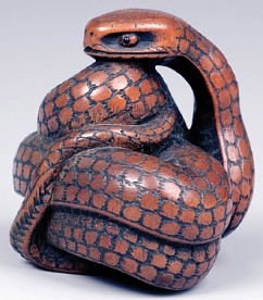 Katabori Netsuke, Coiled Snake 

Signature: Masayoshi 

Wood 

Early 19th c. 

Bequest of Mr. L.B. Gutman, New York 

Height: 3.7 cm