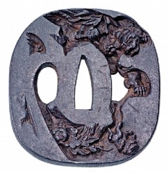 טסובה (מגן יד לחרב) 

גור שישי מושלך מצוק (סאקה אוטושי שישי) 

חתימה: טסוג'ו (?-1768), ממיטו 

אסכולת מיטו 

ברזל 

7.5‏ x‏ 8.1‏ ס"מ 

  
