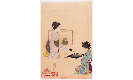 Adachi Ginkô (1853-1902), A Young girl learns the