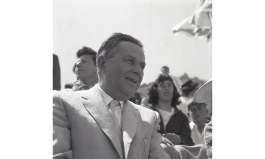Werner Braun, Haifa Mayor Abba Hushi watches the