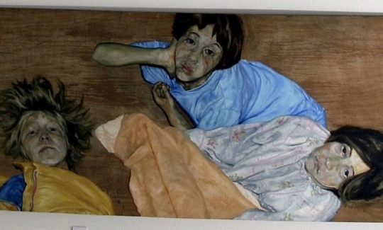 Nanno, Gomeh and Lemuel, 2000, oil on treated wood