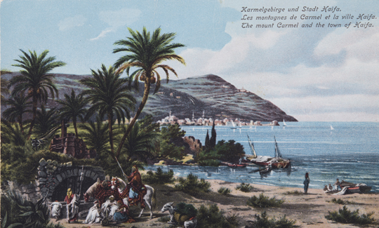 lllustrated postcard of Mount Carmel and the city