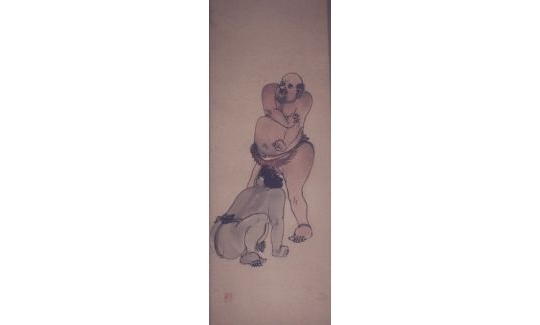 Sumo Wrestling Tournament, ink and colour o