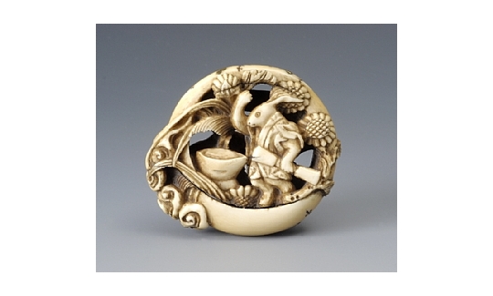 Manju Netsuke, Hare on the Moon and Mochi (Rice