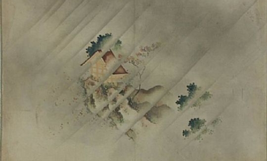 Shrine on a cliff, colour on paper, Tikoti