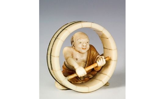 Rantai, Katabori Netsuke, Cooper on a Barrel, 18th