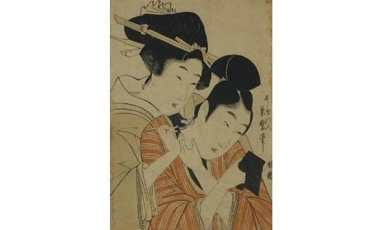 Kitagawa Tsukimaro, Tweezers, woodblock colou