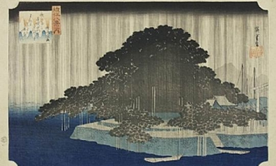 Ando Hiroshige, Night rain at Karasaki, 1834