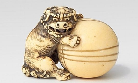 Katabori Netsuke, Lion-Dog (Shishi) With a Ball