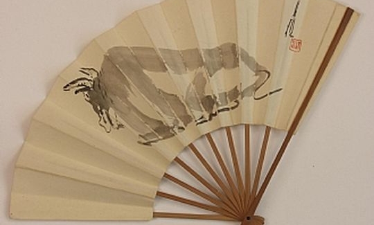 Bull, folding fan (sensu), ink and colour o