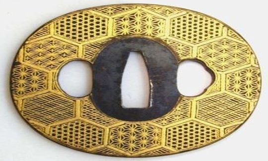 Tsuba (sword handguard) Tortoiseshell hexagons