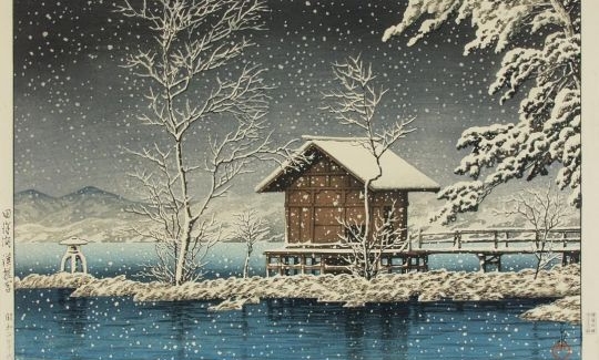 Kanesa Temple at Lake Tazawa in Snow, Kawase Hasui