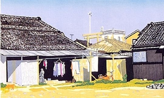 Fishing Village on a Spring Day, 1996, woodblock