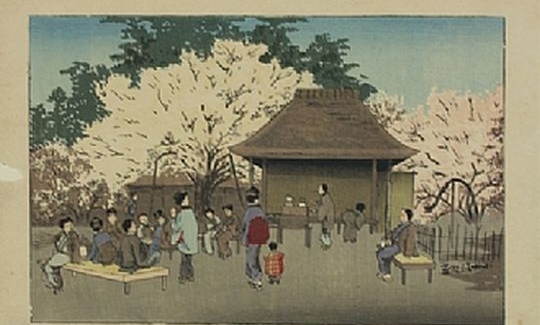 Kobayashi Kiyochika, Cherry Orchard at Kameido