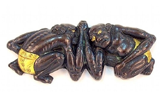 Menuki, copper and gold alloy with gold inlay, Two
