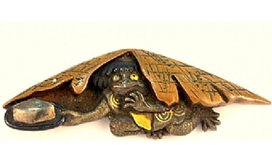 Menuki,cCopper with gold and silver inlay, Kappa