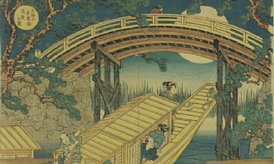 Yashime Gakutei, Suehiro Bridge in the Moonligh