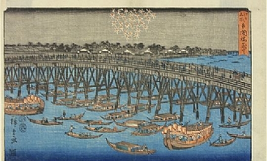 Ando Hiroshige, Fireworks over Ryogoku Bridge