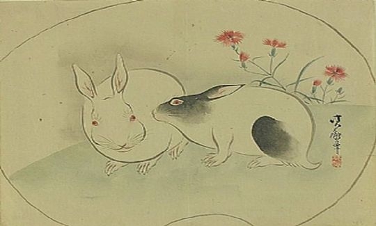 Ichikawa Kiyu, Hares, drawing for Uchiwa fa