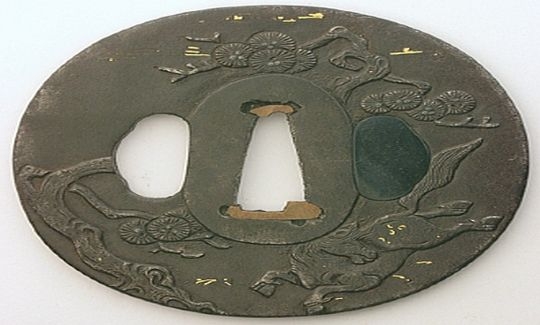 Galloping Horse and Pine Tree, ca. 1600, Tsuba